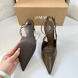 ZA Same Pointed Light Mouth Back Empty Single Shoes 2025 Spring And Autumn New Baotou Sandals With High Heels Apricot Color Woman HZ0115