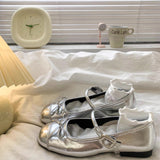 Elegant Thin Round Head Bow Flat Sole Single Shoes Summer New Small Leather Shoes Light Mouth Mary Jane Dress HZ0115