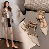 Sandals Women's Summer 2025 New Flat-Bottomed Fairy Rivet One Word With Buckle High Heels Women's Coarse Heel Single Shoes HZ0115