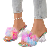 2025 New Crystal And High-Heery Hair Color Comfortable Slippers 42 Large-Size Shaped And Fashion Women's Drag HZ0115