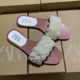 ZA2025 Flat Shoes Spring New Fashion Splip Slippers Pearl With Color Fe Temperament Single Shoes Women HZ0115