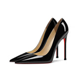 Spring 2025 New High Heels Femininity Black Niche Design Temperament Patent Leather Black Single Shoe Fine Heel HZ0115