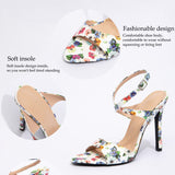 Women's Round Head Print With Cross Ankle With Fine Heel Sandals Women's High Heels HZ0115
