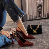 2025 Spring And Summer New Black Leather High Heels Women Senior Sense Horseshoe Heel Tip Fine Heel Single Shoes Sandals HZ0115