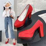 In The Spring Of 2025, The New Round-Headed Patent Leather Women's Shoes Are Thick And High Heel High Heels, And The Daily Dress Of Single Shoes In The Workplace. HZ0115