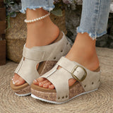 2025 Summer New Large-Size Lady Thick Bottom Heel Sandals Large Belt Buckle Decoration HZ0115