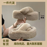 7Cm Thick-Bottomed Fur Slippers Wearing Autumn New Fashion Slope And Loose Cake Bottom-Size Cotton Slippers HZ0115