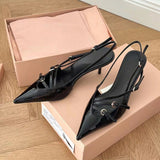 2025 New Leather With Cat Heel Sandals Female Sense Black Sharp Tip High Heel High Heel HZ0115