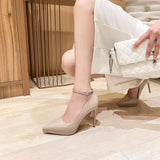 Black Patent Leather Buckle Super High Heel Sexy Name Waterproof Table High Heel Fine Temperament Working Shoes HZ0115