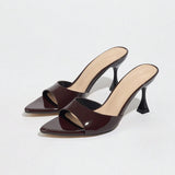 Women's Pointed Mirror Face With Fine High-Heeled Sandals Women Fashion Coffee Brown High Heels Women HZ0115