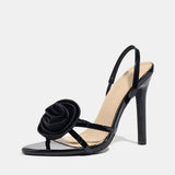Sandals Women 2025 New Rose Temperament Famous Silk Satin One Word With Open-Peel Fine And Sexy High-Heeled Sandals HZ0115
