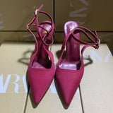 ZA Home 2025 New Women's Shoes Low Heel Temperament High Heels High-Heeled Shoes Behind The Shallow Mouth Triptling Single Shoes Rose Red HZ0115