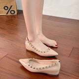 Nude Tip-Tip Flat Shoes Small Heightened Rivet Patent Leather 2025 New French Temperament Large-Size Single Shoes HZ0115