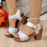 One Word With High-Heeled Toe Sandals Female Fish Mouth Belt Buckle Rivet Waterproof Table Beach Cool Drag HZ0115