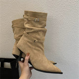 Vintage Belt Piles Short Boots College Thin Skin Boots Folding New Autumn And Winter Boots Buckle Korean Version 2025 West HZ0115