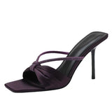 Purple Satin Water Drill With Sandals Woman 2025 Summer New Bow Toe Wearing High-Heeled Cold Slippers HZ0115