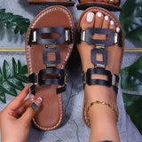 Large-Size Buckle Flat Bottom Slipper Women's New Toe Beach Cold Slippers HZ0115