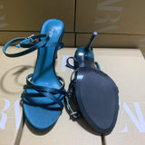 ZA Home 2025 New French High-Heeled Women's Shoes Tip With Cross-Clasp Fashion Dew Sandals Female Peacock Green HZ0115