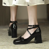 Mary Jane Coarse Heels Spring 2025 New Single-Shoe Women's One-×Ö Buttoning Square Head French Retro High Heels HZ0115