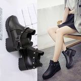 2025 Autumn And Winter New Thick And Martin Boots Women's Round Head Rivet Belt Buckle Plus Velvet Short Boots Fashion Thin Boots HZ0115