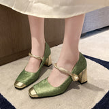 2025 Spring And Summer National Wind Square Design Fashion Shallow Casual Coarse Heel High Fashion Daily Single Shoes Women HZ0115