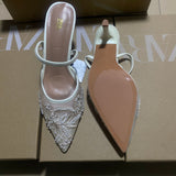 ZA 2025 New New Products Sharp Head Behind The Empty Solid Color Embroidery Mesh Fine High Heel Muller Shoes 8236 HZ0115