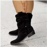 Autumn And Winter Ladies Large-Size Short-Slee Way Round Head Metal Buckle Side Zipper Low Side And Fashion Boots HZ0115