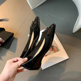 Nude Color Paint Leather Increased By 5 Cm Commuting Shallow Name Temperament Single Shoe Metal Temperament Paint Buckle Women's Shoes HZ0115