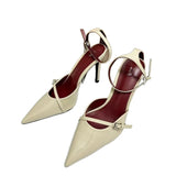 ZA Home 2025 Fashion New Pointed Women's Shoes Classic White Patent Leather Shallow Heel Stumbling Women's High Heel Sandals HZ0115