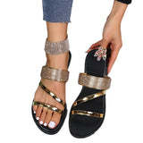 2025 New Large-Size Leisure Slippers Women's Round Head Drill Flat Bottom Cool Slippers Slippers HZ0115