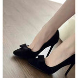 High-Heeled Tip Bows Light-Mouthed Single Shoes Spring And Autumn 2025 New Summer Korean Version Thin Senior Sense Of Women HZ0115