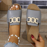 Slope And Thick-Bottomed Slippers Women 2025 New Large-Size Casual Fashion Simple Metal Buckle Fish Mouth Sandals HZ0115