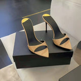 In The Summer Of 2025, The New Pointed High Heels With Fine Heel Half-Slippers Women's Patent Leather Black Simple Sandals HZ0115