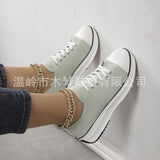 Large-Size Casual Single-Shoe Women 2025 Spring And Autumn New Round Head Tie With Thick Bottom Low Help Canvas Single Shoes HZ0115