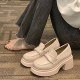 Thick-Soled Small Leather Shoes Women In The Spring Of 2025 New Pine Cake French Retro English Style Lefu Shoes One Foot Single Shoes HZ0115
