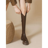 2025 Autumn And Winter New Thick Bottom V Long Boots Women Brown High And British Wind But Knee Knight Boots HZ0115