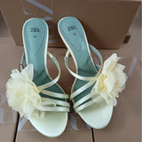 ZA Home 2025 Summer New Black Fairy Wind Flowers Toe French Temperament High-Heeled Sandals Woman HZ0115