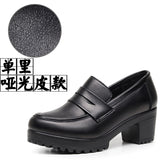 Grinding Lefu Shoes Women's Spring And Autumn Women's Shoes Coarse Heel Waterproof Platform British Small Leather Shoes Retro Black One-Legged Single Shoes HZ0115