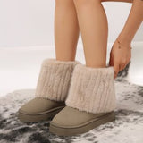 New Thick-Bottomed Round Head Rolls Hairy Short-Snow Boots Women's Pine Cake Bottom Warm Thick Cotton Shoes HZ0115