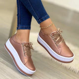 2025 Casual Women's Single Shoes In Front Of The Lace With Round Head Thick-Soled Viscose Shoes Large-Size Leisure Single Shoes HZ0115