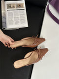 In The Summer Of 2025, The New Bow In The Fine Heel Muller Shoes Half Slippers Women's Large-Size High-Heeled Single-Shoe Sand Slippers HZ0115