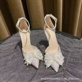 Sandals Women's Summer 2025 New Baotou Hollow Bow High Heels Fairy Pointed Shoes Princess Wind Dress Shoes HZ0115