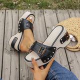 Large-Size Slopes And Thick-Soled Metal Buckles Rivets A Word Sandals Summer Beach Women's Shoes HZ0115