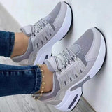 Large-Size 2025 New Casual Sneakers Women's Flying Slopes And Round Head Lace With Mesh Breathable Women's Shoes HZ0115