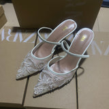 ZA Home 2025 New Women's Shoes Tip Head Behind The Empty Solid Color Embroidery Mesh Fine High Heel Muller Shoes 8326 HZ0115