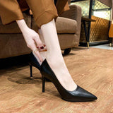 Hotel Working Shoes Women Black High Heels Fine Heel Professional Tip Low Heel Soft Leather Small Size Comfortable Single Shoes HZ0115