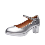 Anti-Slip 6Cm Silver Heeled Show Shoes Thick-Singing Leather Shoes Thick-Soled Model Single-Shoe Large-Size Working Shoes HZ0115