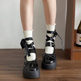 British Wind Bow Tie Thick Soles Increase Thin Thick High Heels Summer New French High-End Small Leather Shoes HZ0115