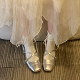 Silver Ballet Small Leather Shoes French Mary Jane Shoes Square Head Down Single Shoes Women's Spring And Autumn Evening Shoes HZ0115