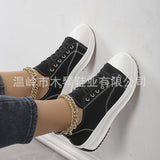 Large-Size Casual Single-Shoe Women 2025 Spring And Autumn New Round Head Tie With Thick Bottom Low Help Canvas Single Shoes HZ0115